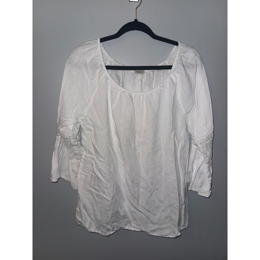 Alessia Pacini Italy White Linen Lace Peasant Blouse Top Art 88678 Large